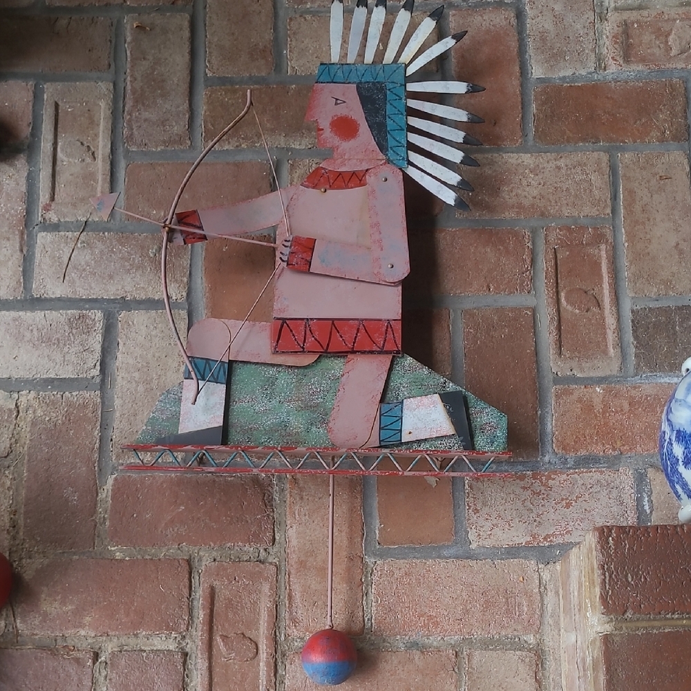 Handcrafted Pink and Teal Native Archer Wall Art - Signed ,Moves With The Wind.